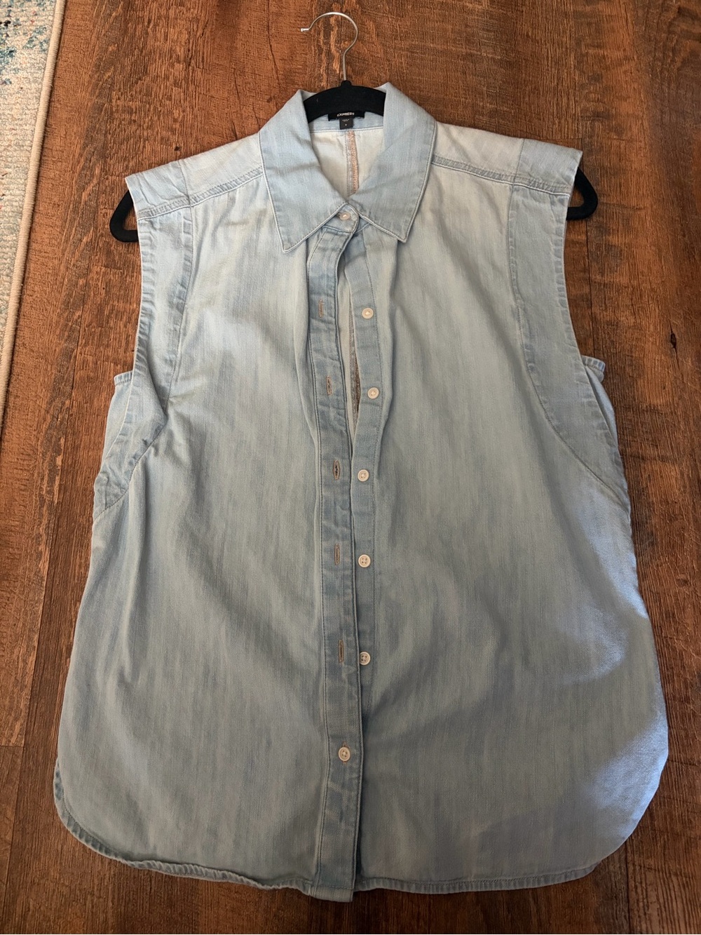 Express Light Blue Sleeveless Button-Down Denim Shirt